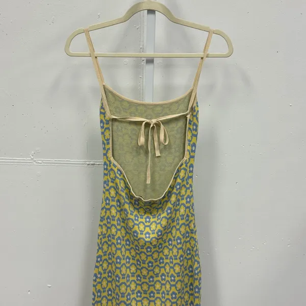 Cider Yellow Blue Floral Geometric Knit Open Back Tie Midi Bodycon Dress Small - Image 5