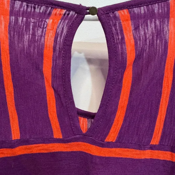 Ann Taylor Loft Purple and Orange Striped Scoop Neck Keyhole Tee Plus Size XL - Image 4