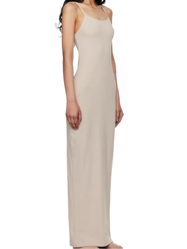 SKIMS Beige Spaghetti Strap Cotton Ribbed Dress - Women - Image 2