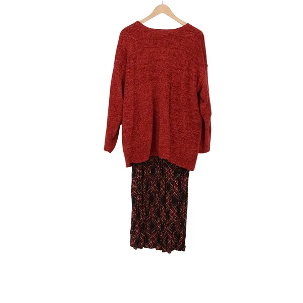 Etoile Sweater Set Womens 1X 2-Piece Chenille Tunic Pleated Skirt Rust Red Exc - Image 2