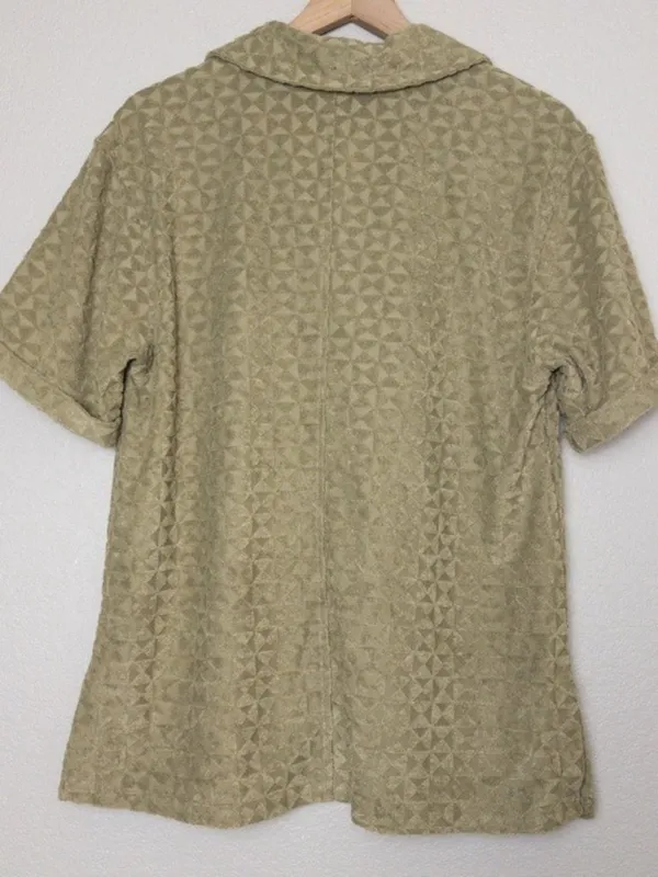 Avec Les Filles Textured Button Down Shirt S Triangle Terrycloth Olive Cover Up - Image 11