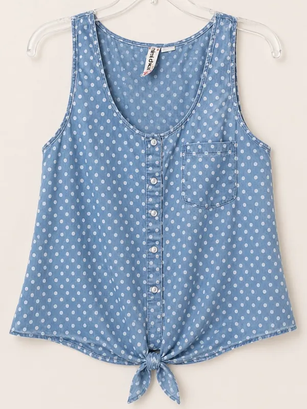 Mimi Chica Polka Dot Tie Top, Size Medium - Image 2