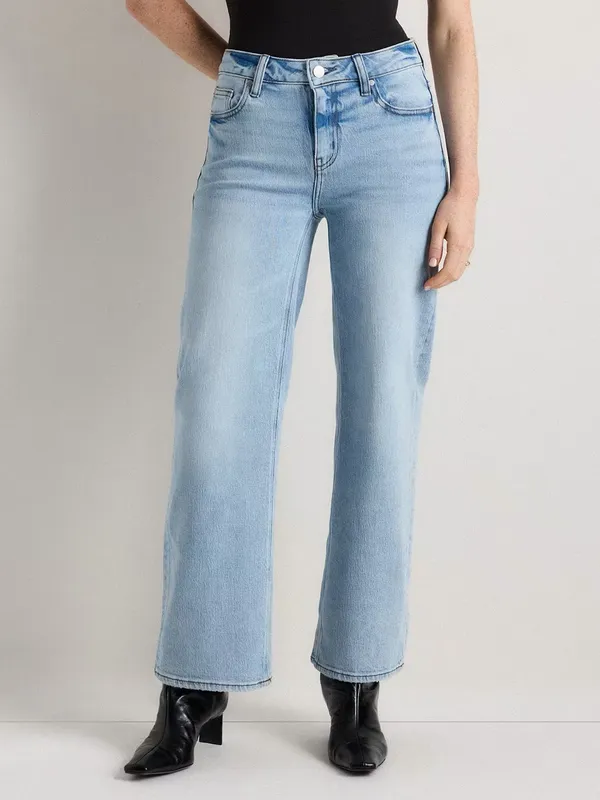 Quince Luna Stretch Relaxed Straight Jeans Sz 30 Cool Blue Mid Rise 28” Inseam - Image 6