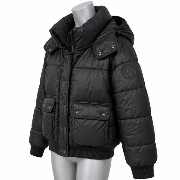 Abercrombie & Fitch Black Puffer Jacket Detachable Hood Water Resistant Medium - Image 2