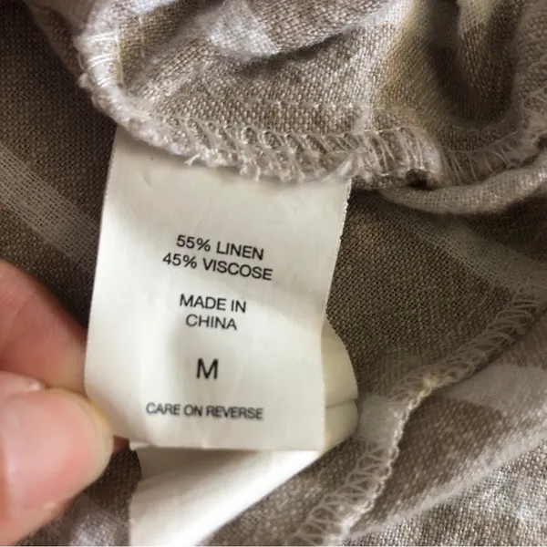 Happy x Nature Beige Tan Striped Linen Blouse Women’s Top Size Small - Image 10