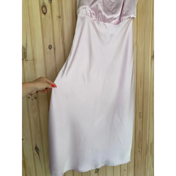 NWT Lulus Distinctive Charm Light Pink Satin Asymmetrical Midi Dress Holiday L - Image 5