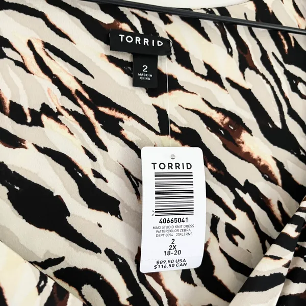 Torrid NWT Maxi Studio Knit Midi Dress Watercolor Zebra Tan Brown Orange Size 2X - Image 12