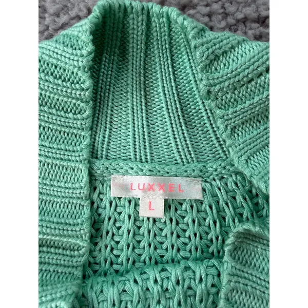 Luxxel Mint Green Cold Shoulder Knit Sweater High Neck Long Sleeve Large LSW2175 - Image 3