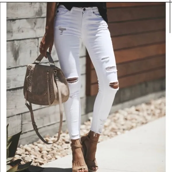Kancan Vanessa Mid Rise‎ Distressed Raw Hem Ankle Skinny Jeans in White NEW - Image 2