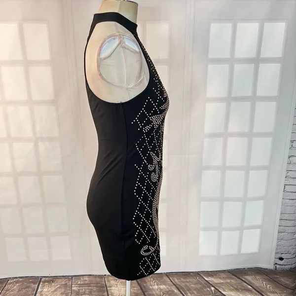 🔥🔥 5/$25 sale 🔥🔥 Windsor Women's Studded Halter Bodycon Dress Black Rose Gold - Image 5