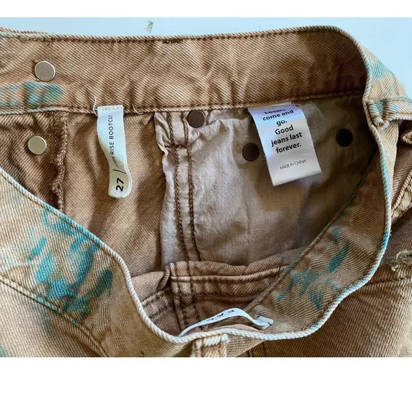 PacSun‎ High Rise Bootcut Jeans Tan Brown Teal Tie Dye Button Fly Womens 27 - Image 4