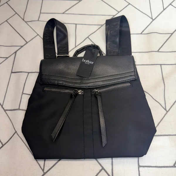 Botkier Backpack‎ Small Black Nylon Leather Trim Logo Straps Zipper Pockets - Image 6