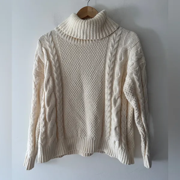 Madewell Cream Cable Knit‎ Turtleneck Sweater NH934 - Image 2