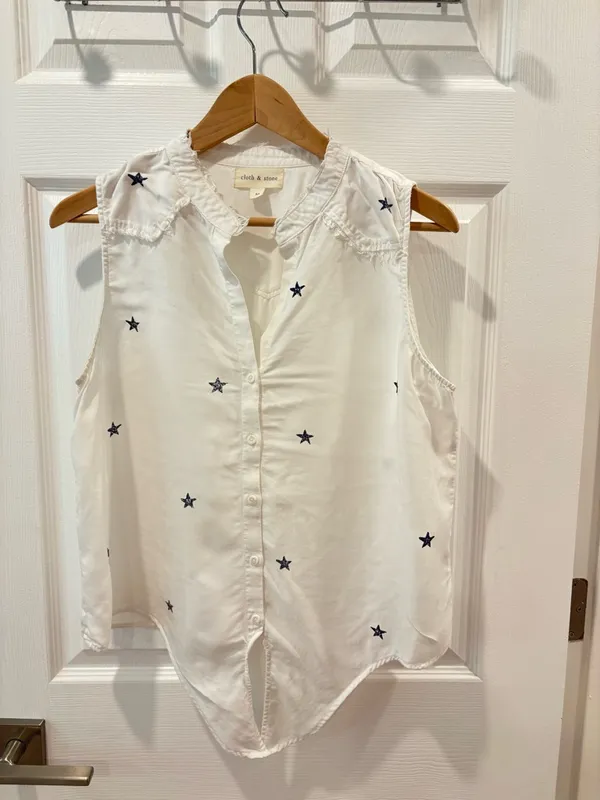 Cloth‎ & Stone Sleeveless White Star-Print Tie-Front Top size M - Image 7