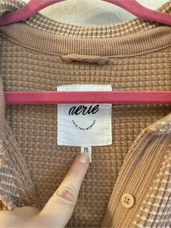 Aerie LumberJane Waffle Shirt Oversized Shacket in Beach Dune Size XXL - Image 3