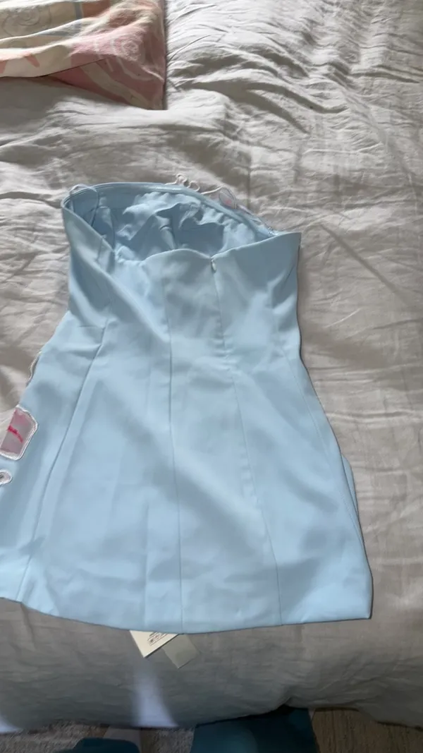 Soft Lily Strapless Mini Dress Blue - Image 4