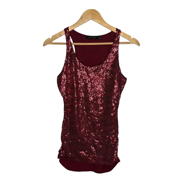The Limited Sequin Tank Top Women XS Burgundy Sparkle Sleeveless‎ Party Glam - Image 3