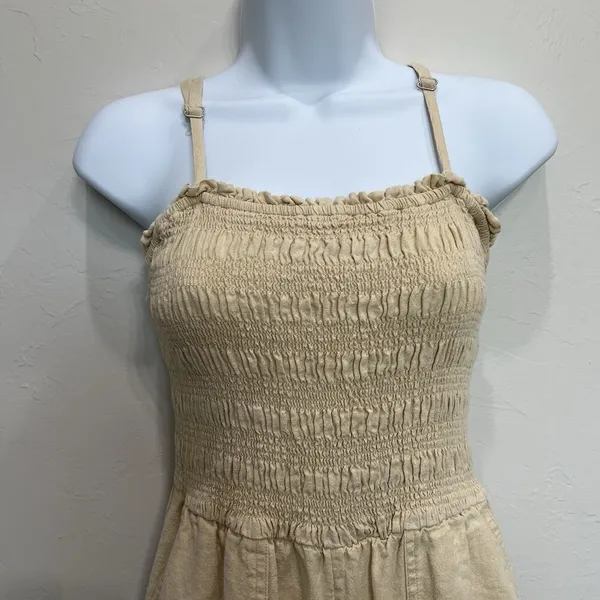 Universal Thread Women's XS Smocked Linen Maxi Jumpsuit Beige‎ Boho Lagenlook - Image 6
