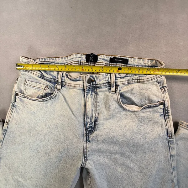 Cotton On 91 Slim Leg Acid Wash Jeans Light Blue Stretch Denim Size 34 - Image 6
