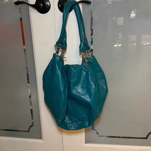 Teal Blue Slouchy Hobo Bag Shoulder‎ Purse Boho Y2K Large Soft Faux Leather - Image 5