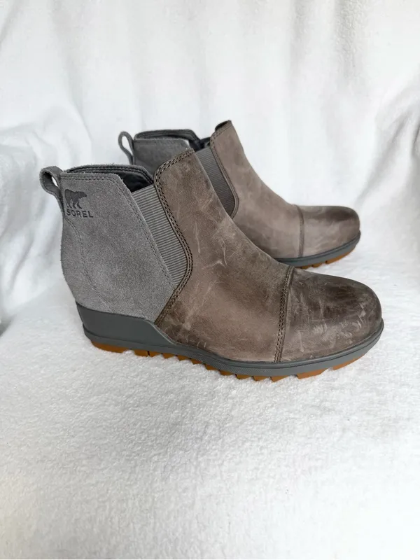 Sorel Evie 2 Chelsea Boots Gray Leather Hidden Wedge Lug Ankle Booties 6.5 - Image 8