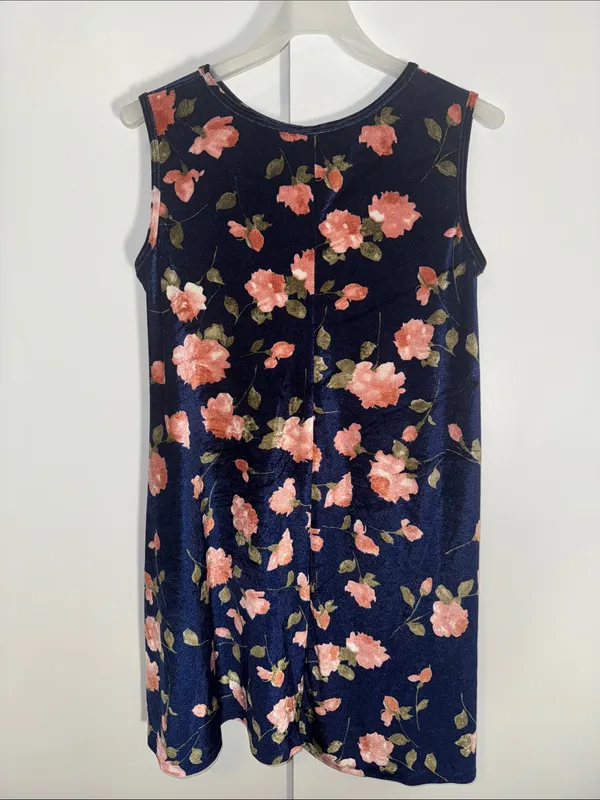 Honey & Lace Sunnyvale Sleeveless Dress Blue Velvet Floral Women’s L Large - Image 5
