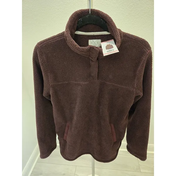 T.S. Women's S Burgundy Teddy Fleece 1/4 Snap Pullover Sweatshirt NWT MSRP $64 - Image 8