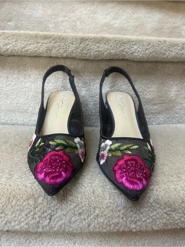 New Betsey Johnson Lira Floral Embroidered Mesh Slingback Heels Blue Sole Sz 8M - Image 5