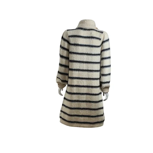 Pieces Womens Striped Quarter‎ Zip Sweater Dress Cream Black S Balloon Sleeve - Image 4