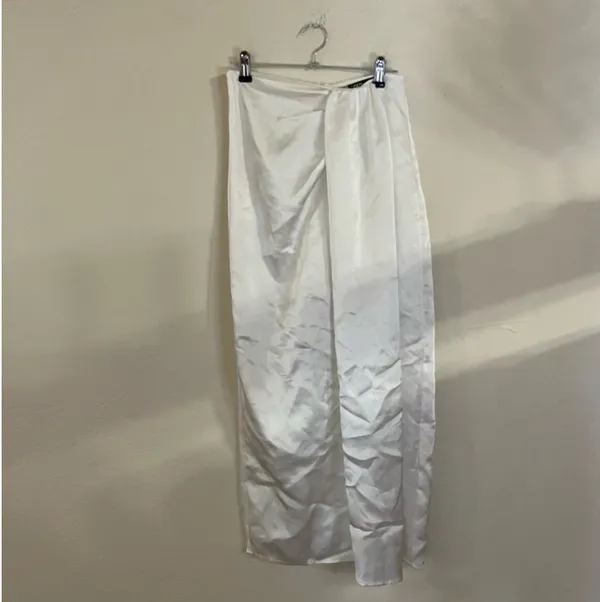 Zara Draped Satin Effect White Midi Skirt Size: XS - Image 6
