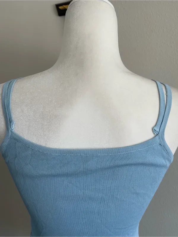 Sequined Light Blue Spaghetti Strap Tank Top Size M - Image 8
