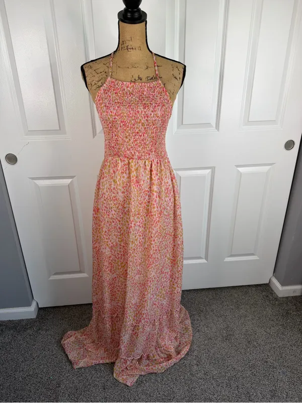 Koko + Mason Floral Halter Maxi Dress Size XL NWOT Open Back Smocked Boho - Image 3