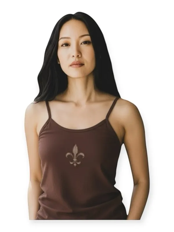 new Troo ❤︎︎ Crystal Embellished Fleur De Lis Thin Strap Tank Top ❤︎︎ Cocoa XL - Image 3