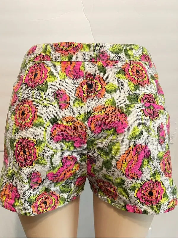 Zara Neon Floral Jacquard Shorts in Pink & Green - Image 2