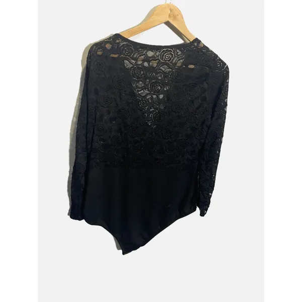 Boohoo Bodysuit Womens‎ 16 Black Floral Lace Long Sleeve V-Neck Sexy Night Out - Image 4