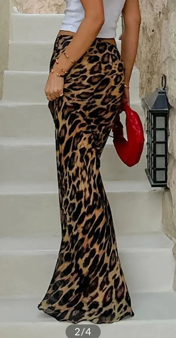 Leopard Print Maxi Skirt Multi Size L - Image 2
