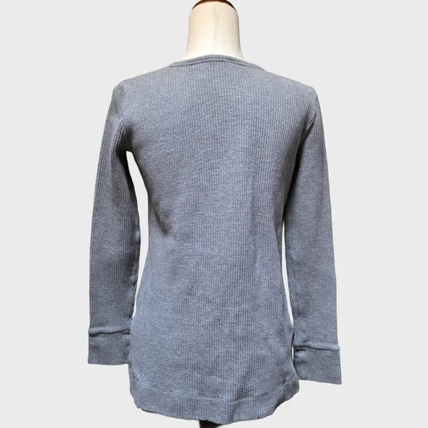 Theory Ailer St Grey Organic Cotton Waffle Knit Long Sleeve Shirt - Image 2