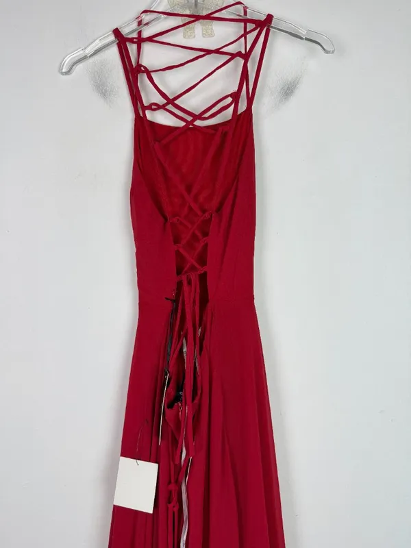 NWT Lulus Strappy To Be Here Red Lace-Up Maxi Dress Size Medium M NEW - Image 7