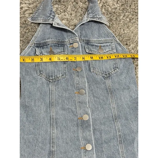 NWT Lulus Denim Buttons Mini Dress Halter Open Back Y2K Women’s XS - Image 9