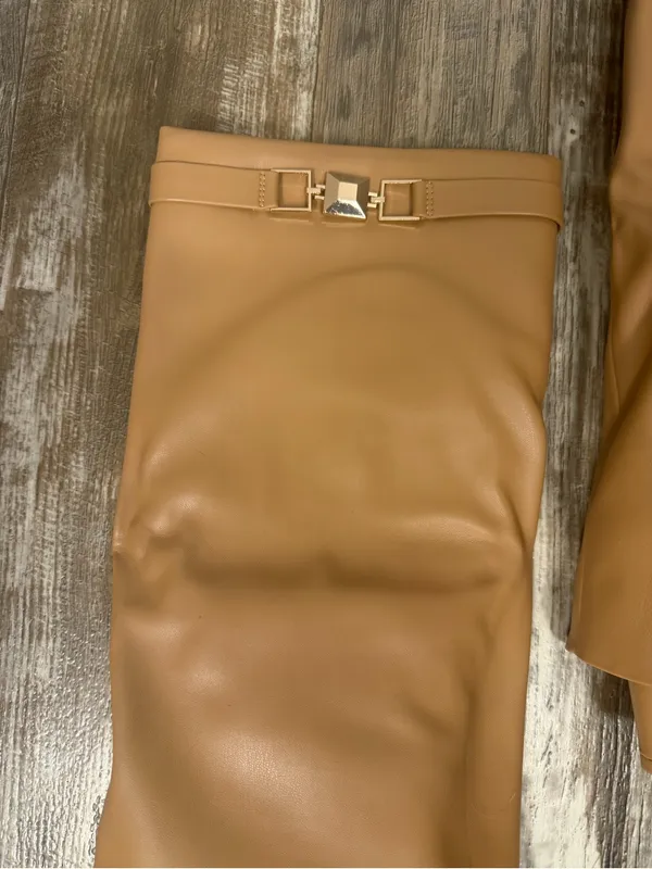 Over-the-Knee Smooth Beige Faux Leather Wedge Boots Size 9.5 Wide - Image 6