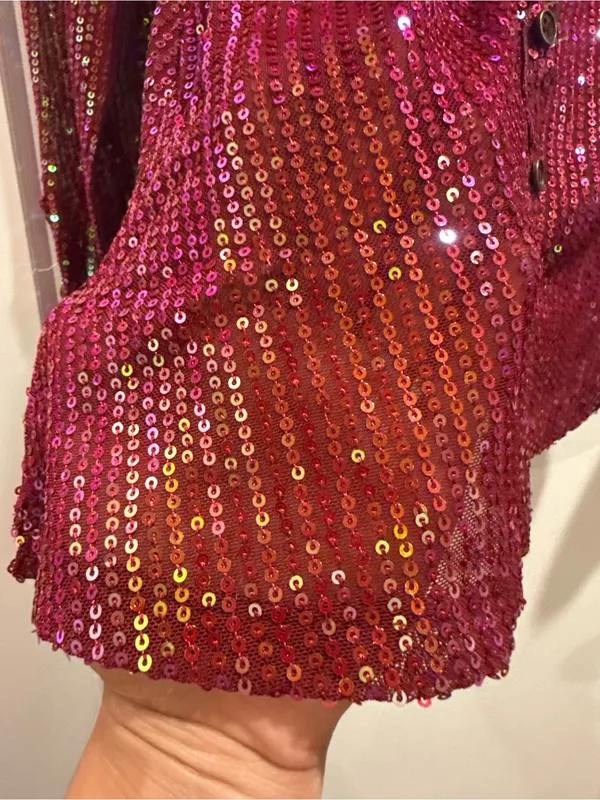 Free‎ People Magenta Sequin Long Sleeve Button Down Shirtee Top Size Small - Image 12
