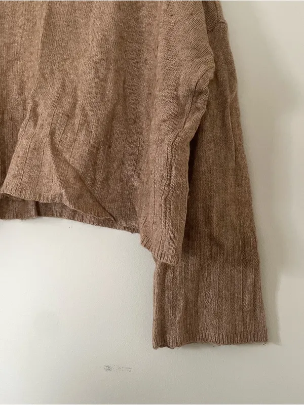 Madewell Beige Cropped Knit Sweater Wool Womens Large Neutral Minimalist Cozy - Image 3