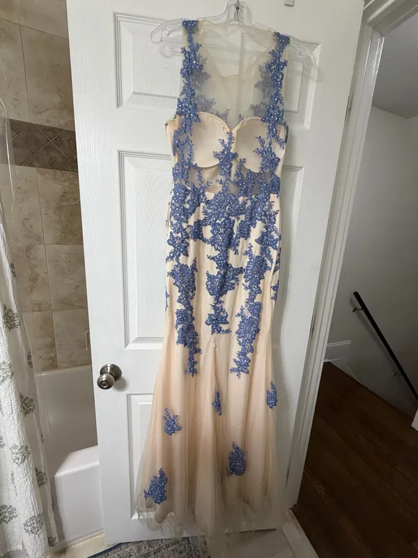 Beaded Lace Periwinkle Coya Collection Prom Dress - Image 4