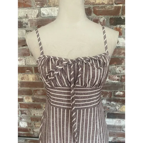 SHEIN Stripe Cami Midi Dress XS Brown White Smocked Waist Tie Bust Dress - Image 2