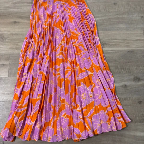 Astr the Label Blythe Floral Plisse Midi Dress Orange Purple Flower Women Medium - Image 5