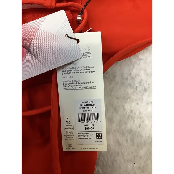 CALIA Triangle Strappy Back One Piece Swimsuit Fresh Red UPF 50+ Size 6 WSA15101 - Image 6