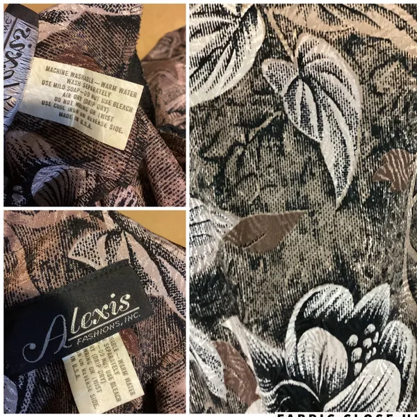 Vintage 1980'S Alexis Fashions Brown & Black Floral Print (L) - Image 9