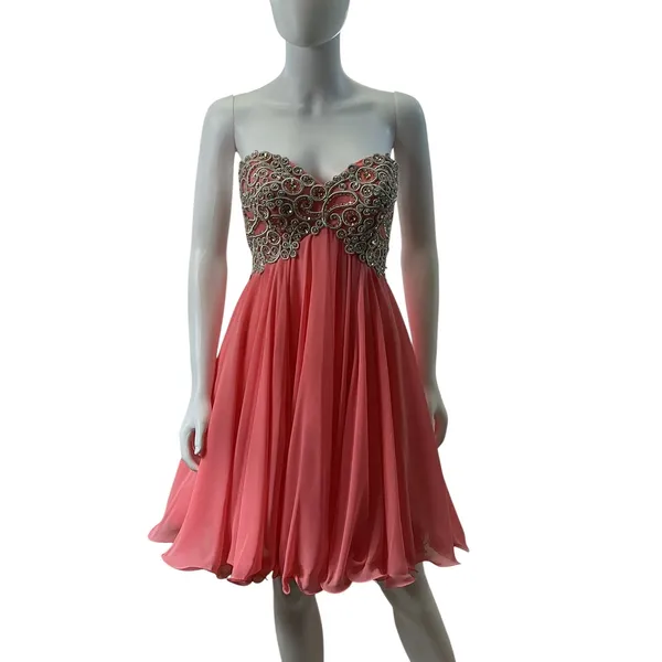 Evenings by Allure Strapless Coral Pink Embellished Corset Dress Size‎ 6 Formal - Image 9