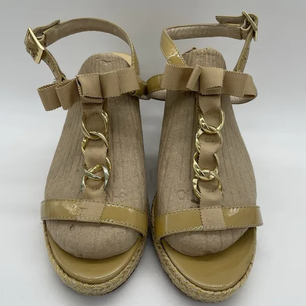 Kate Spade Womens 7.5 Shoes Nude Beige Espadrille Wedge Bow Linked-Chain Heels‎ - Image 3