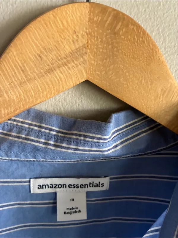 NWT Amazon Essentials Women’s M Blue White Striped 100% Cotton Button Down Shirt - Image 2